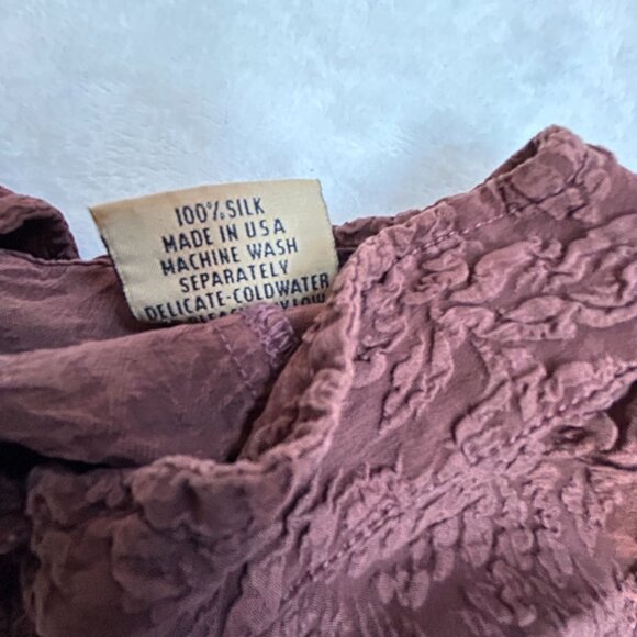 URU Womens Textured Floral Pattern Silk Button-Up Shirt Jacket Maroon 3/4 Sleeve - Picture 8 of 8